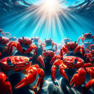 Groep rode krabben van Eric Nagel