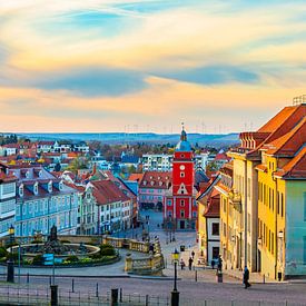 Uitzicht vanaf kasteel Friedenstein op de markt en het stadhuis van Gotha van Mixed media vector arts