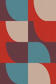Art géométrique rétro. Formes abstraites en rouge, aubergine et bleu clair. sur Dina Dankers