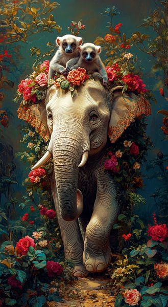 Olifant met Maki's op avontuur van Preet Lambon