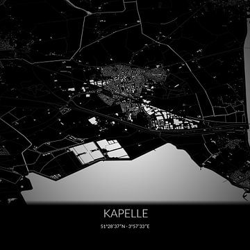 Zwart-witte landkaart van Kapelle, Zeeland. van Rezona