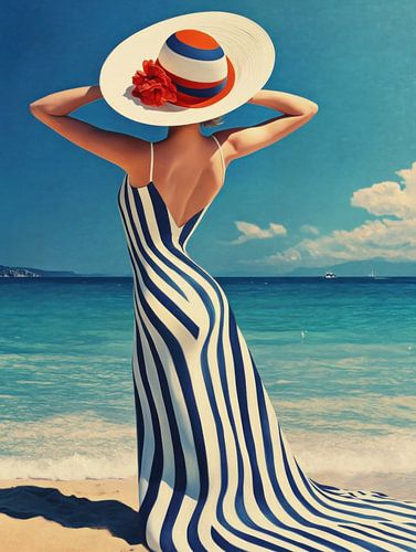 Gestreepte jurk en zonnehoed