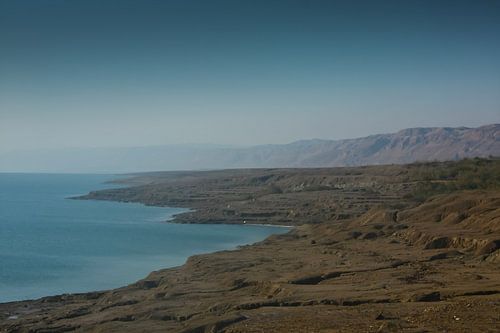 dead sea in winter. Gloomy clouds over the dead sea of the dead sea