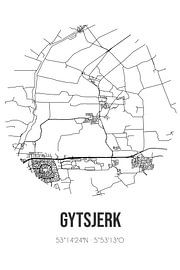 Gytsjerk (Fryslan) | Karte | Schwarz und weiß von Ortsdrucke