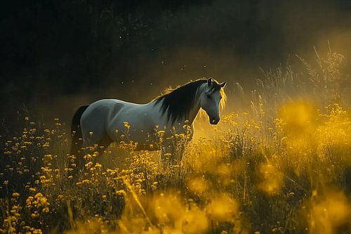 Spring Watcher - The White Horse in the Field of Flowers