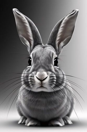 Gedetailleerd zwart-wit konijn portret