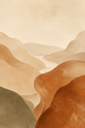 Desert Flow – Abstrakte Wüstenlandschaft in Terrakotta und Beige – Minimalistische Boho-Wanddekoration