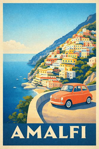 Fiat 500 orange rétro Art