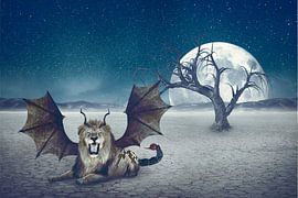 Moderne Bildmanipulation: Mantikor in der Wüste | Mythologische Kunst von Elianne van Turennout