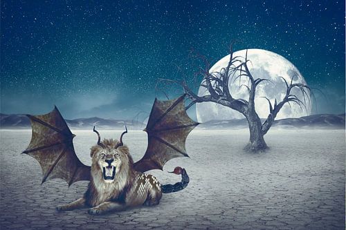 Manipulation moderne d'images : Manticore dans le désert | Art mythologique