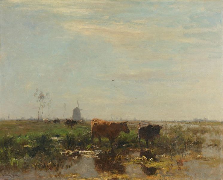 Meadow with cows by the water, Willem Maris by Diverse Meesters