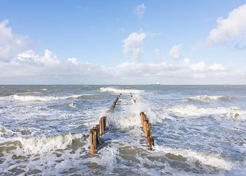 Brise-lames dans la tempête à Breskens sur Charlene van Koesveld