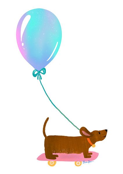 Hör niemals auf zu spielen - Dackel mit Ballon von Baroo Bloom