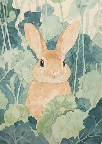 Haas in het woud van bladeren