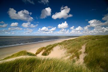 Ciel hollandais dans les dunes avec vue sur la mer sur Ellen van den Doel