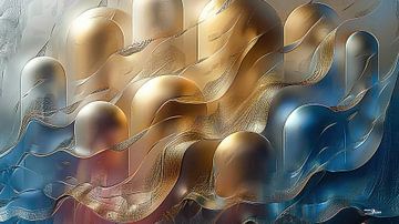magische vormen in blauw-goud-zilver-roze van Gelissen Artworks