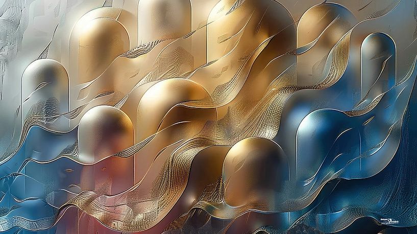 magische Formen in blau-gold-silber-rosa von Gelissen Artworks
