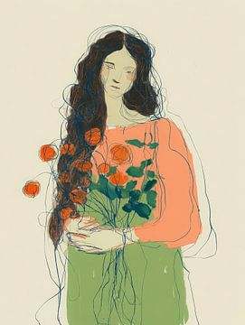 Dreamy woman with flower bouquet