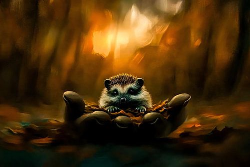 Egel in warme herfstomgeving