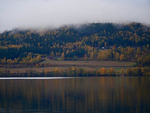 Meer in Noorwegen met mist