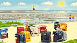 Bunter Strandkorb-Zauber am Wattenmeer von Frank Heinz