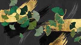 Japan Ginkgo Elegance auf Schwarz-Gold von Siti Zuliana