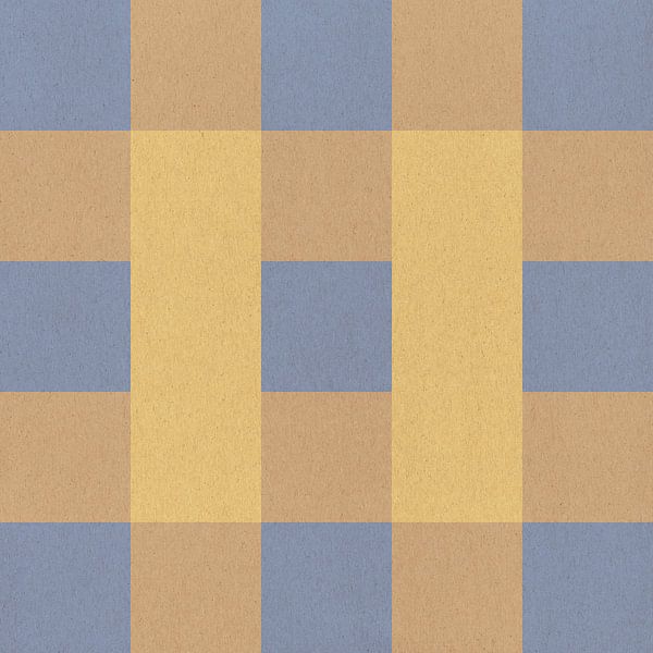Abstrakte minimalistische geometrische Kunst in warmem Gelb, Hellblau und Beige von Dina Dankers
