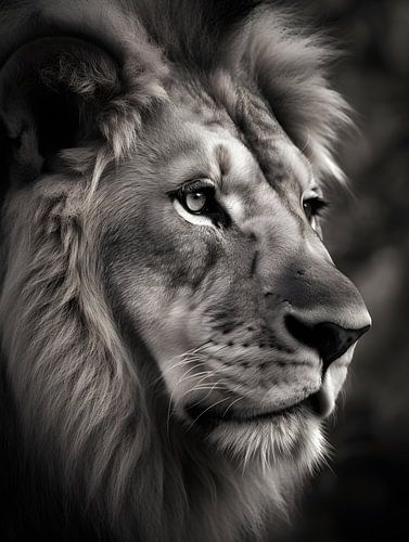 Lion in focus, black and white V2