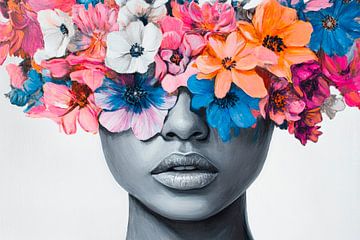 Floral wreath portrait - Colourful by Poster Art Shop