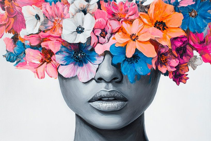 Floral wreath portrait - Colourful by Poster Art Shop