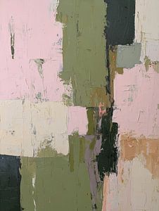 Zachte Roze en Groene Aardetinten | Modern Abstract Schilderij