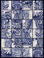 Delfts blauw, mix van fragmenten tegeltableau Rijksmuseum