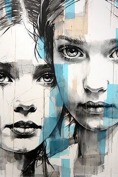 Two Girls in Blue | Urban Art | Banksy Style van Blikvanger Schilderijen
