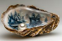 Oyster in delft blue porcelain