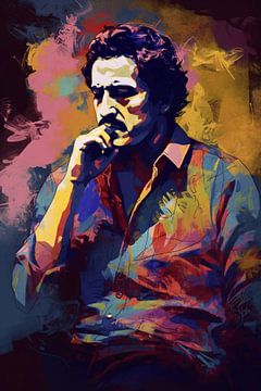 Pablo Escobar Reflexion in farbenfroher Abstraktion von De Muurdecoratie