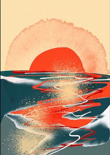 Avondrood - abstracte zonsondergang – digitale kunst met warme kleuren
