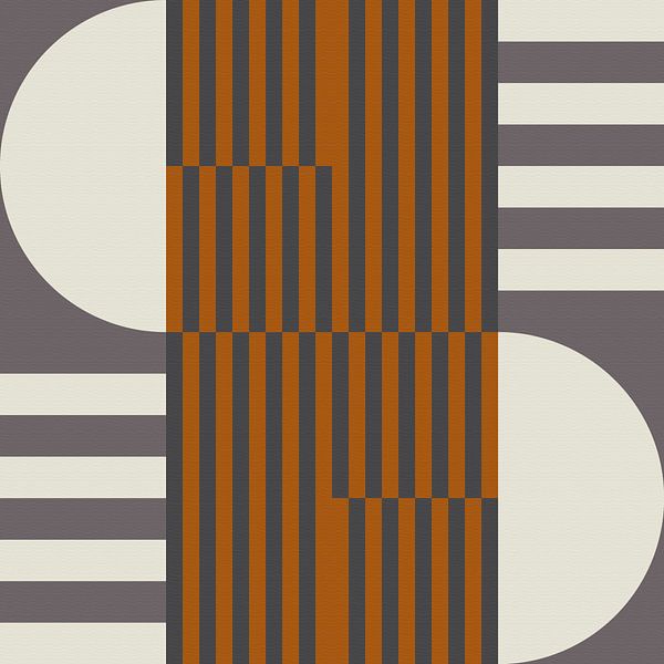 Style rétro géométrique abstrait en or foncé, taupe, gris I par Dina Dankers