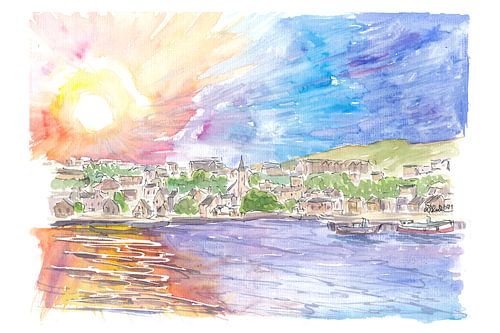 Stromness Orkney Islands Soleil étonnant au-dessus du continent