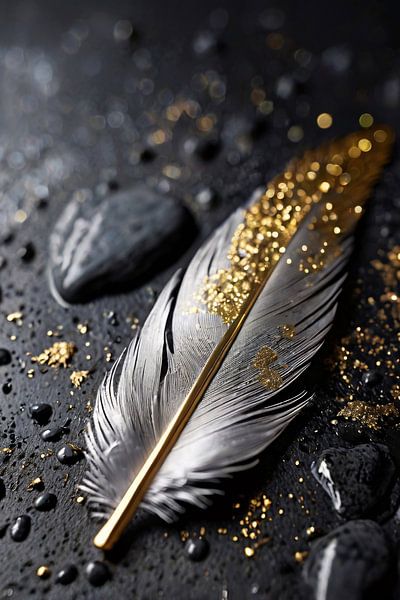 Zilveren veer met gouden accenten van Art & Soul Creations