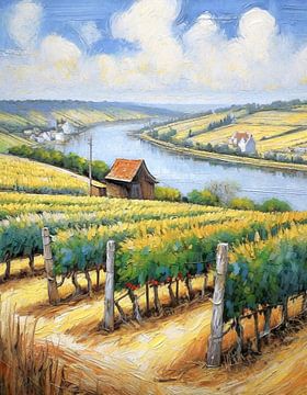 Vineyards along the banks of the Loire River by Kees van den Burg