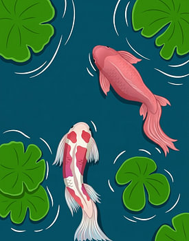 Serene Pond: Elegant Koi Carp in a Graphic Pop Art Style