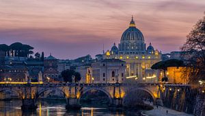 Rome, Vatican and Angel Bridge after a beautiful sunset