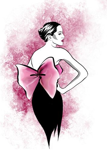 Pink Vintage Bow Tie Fashion Illustration by Janin F. Fashionillustrations