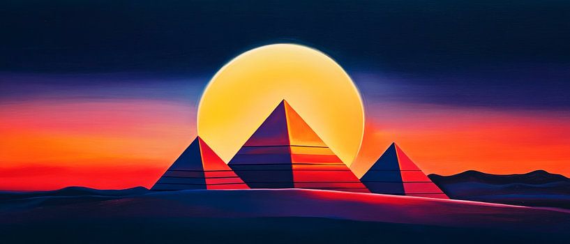 Pyramids under a glowing sunset by Poster Art Shop