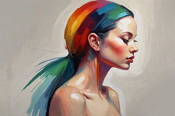 Vrouw met kleurrijk haar van De Muurdecoratie