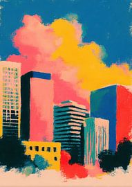 Downtown Phoenix in Risograph style by Niklas Maximilian