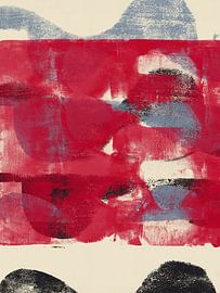 Rote, blaue, schwarze Formen auf Weiß. Bunte abstrakte Kunst in leuchtenden Farben von Dina Dankers