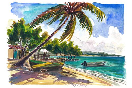 La Jamaïque tropicale à la lueur des palmiers, des bateaux et des vagues des Caraïbes sur Markus Bleichner