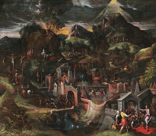 De intrede van Christus in Jeruzalem en de scènes van het Lijden, Gillis Mostaert