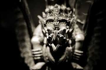 Tête de dragon sculptée en sépia en indonésie sur Rob van Keulen